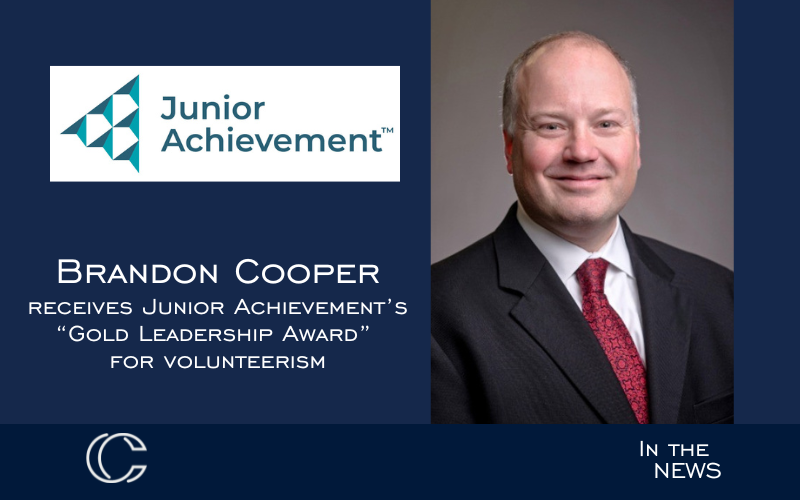 Brandon Cooper, of Insight Risk Management, Receives National “Gold Leadership Award” from Junior Achievement for Volunteerism 