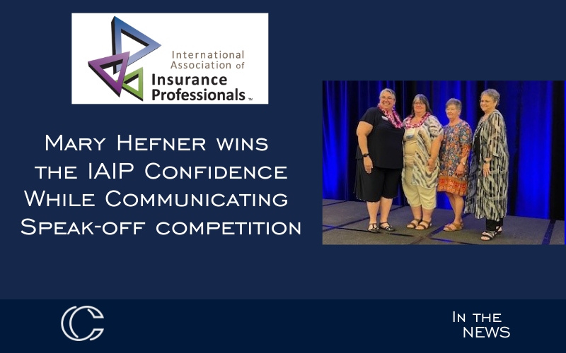 Mary Hefner wins the International Association of Insurance Professionals Confidence While Communicating Speak-off Competition   